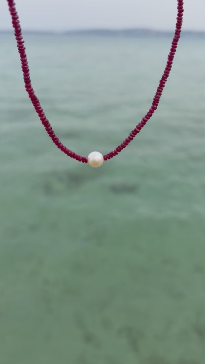 Doğal Yakut Taşlı Gerçek İnci Kolye